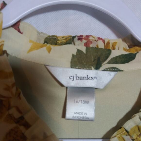 Christopher Banks Neutral Floral Peasant Button Up Blouse Top Size 16/18 - Picture 5 of 9